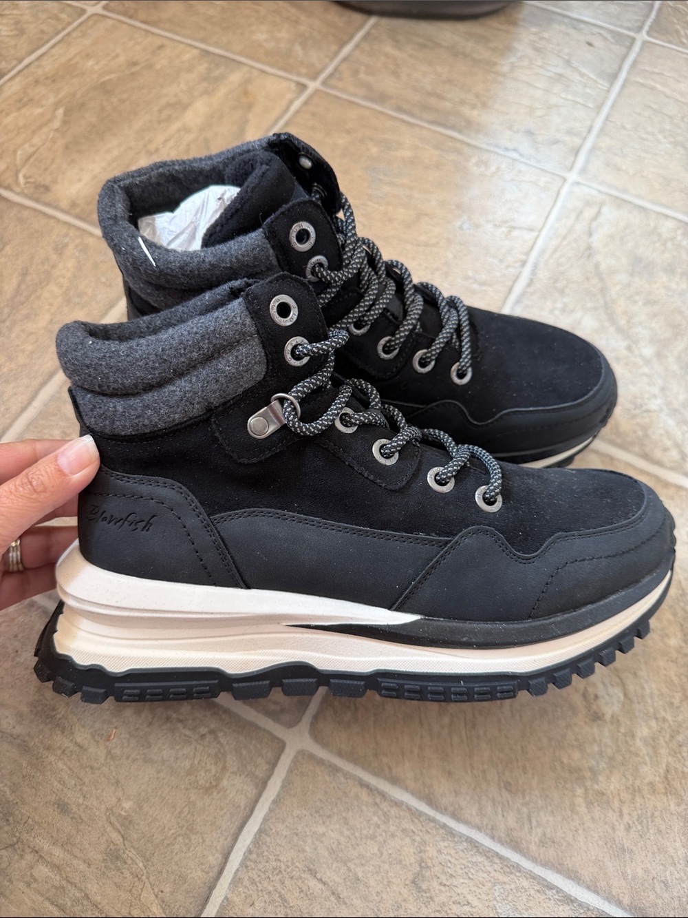 Blowfish Black and Gray Lace-Up Women’s Boots